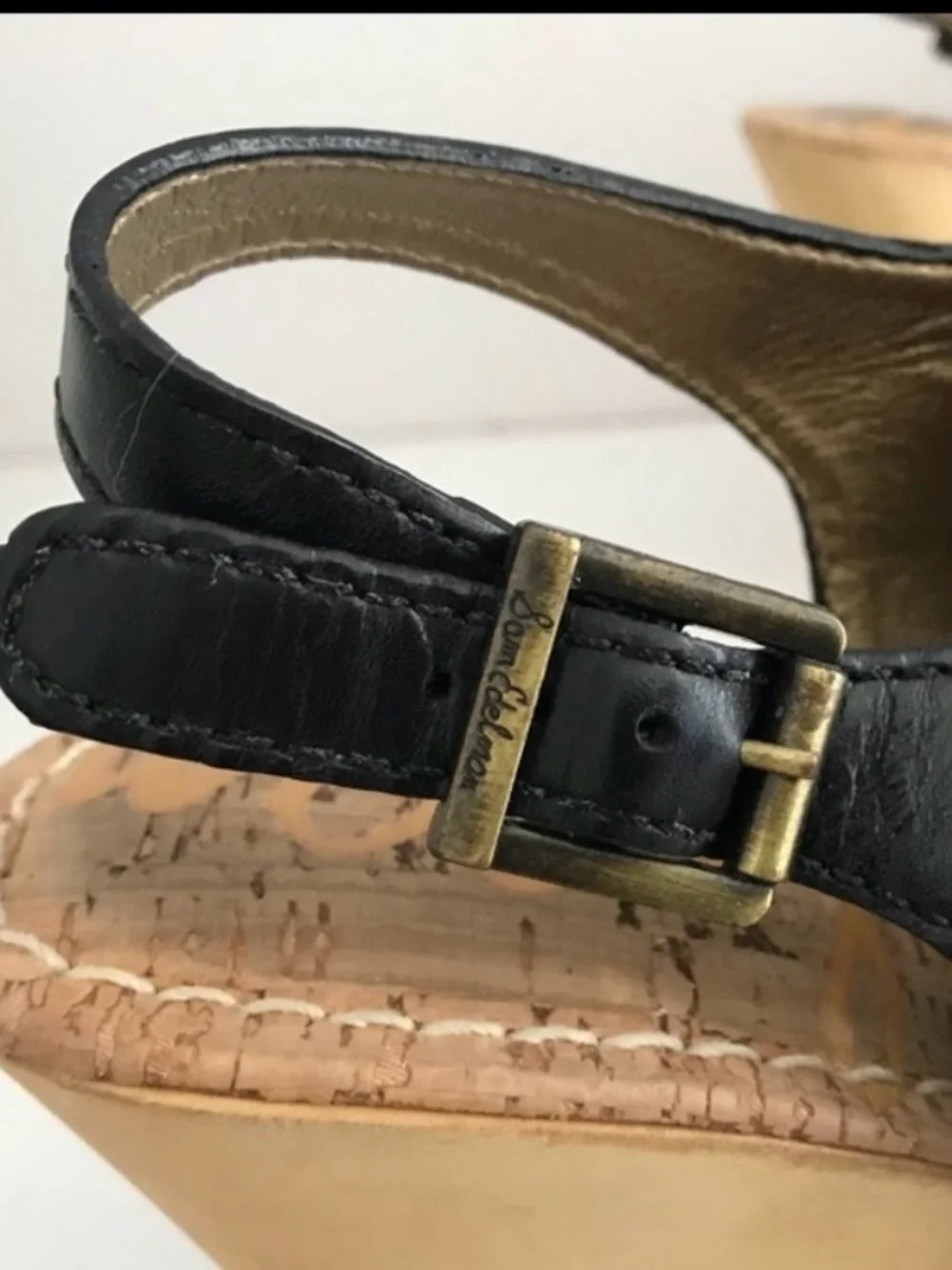 Sam Edelman Black Leather Studded Wedge Sandal with Wood Platform